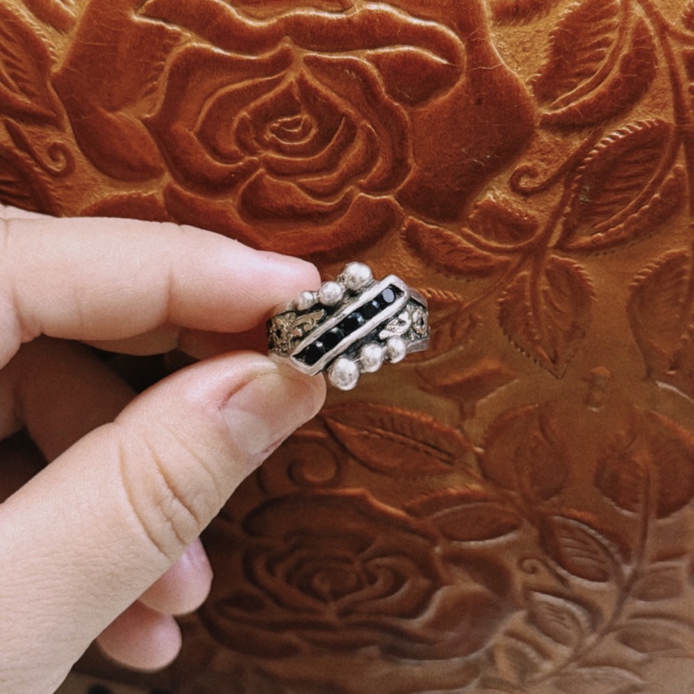 Hyo Silver Diagonal Crystal & Beaded Ring